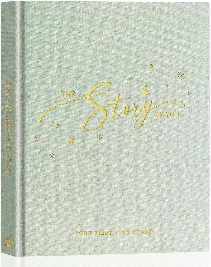 Lanpn Baby Memory Book - Linen Baby Book Journal Memories Keepsake - The Story of You - Newborn Baby First 5 Year Scrapbook Photo Book Milestone Album for Boy Girl New Parents (Sage Green, 154 Pages) - Image 1